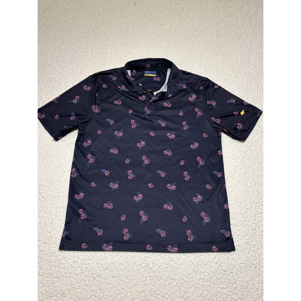 Jack Nicklaus Mens Navy Blue Floral Golf Polo Shirt Size L 100% Polyester